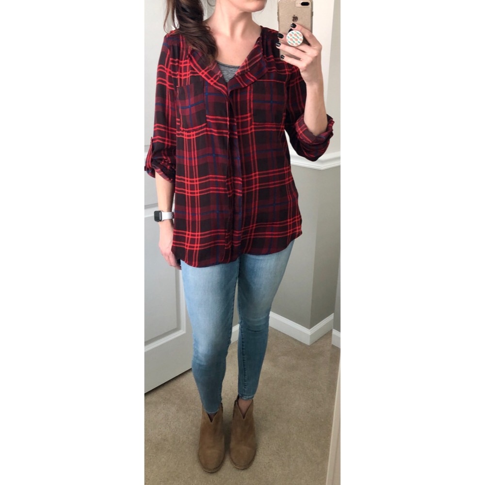 Skies Are Blue Plaid Top (Stitch Fix) Sz 8